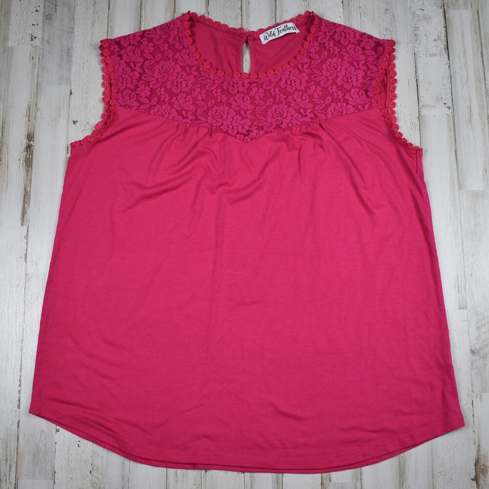 Hot Pink Sleeveless Tank Top Women's XL Blouse Lace Knit Western Cowgirl Rodeo
